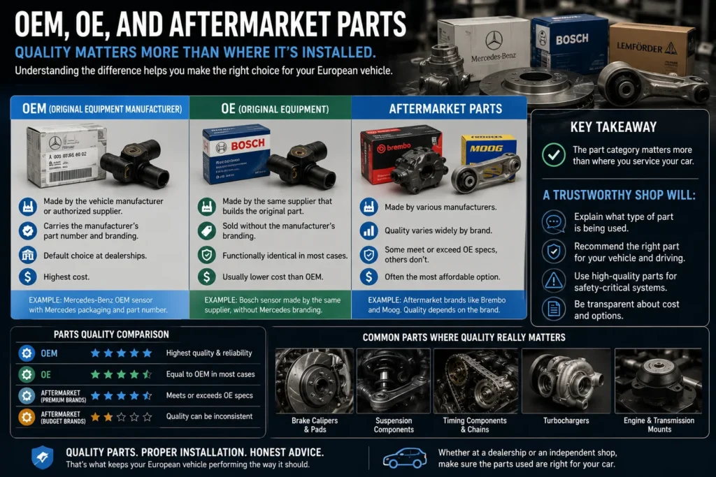 Long Beach import auto repair OEM OE and aftermarket parts comparison