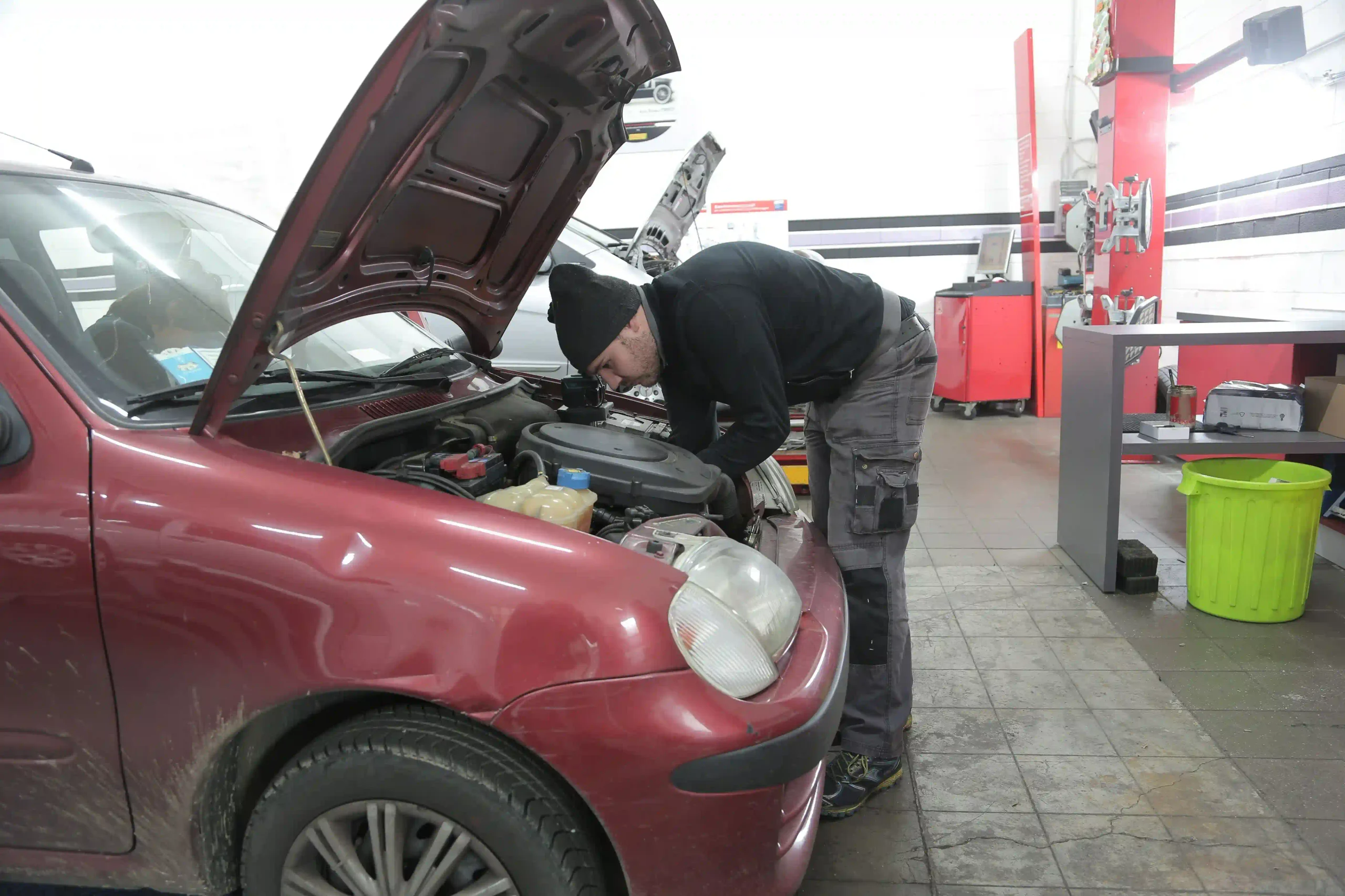 Pre-purchase inspection of a used European car by a professional mechanic