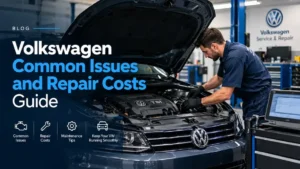 Volkswagen mechanic diagnosing common car issues and repair problems