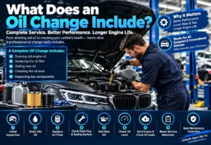 What does an oil change include with a mechanic replacing oil and checking a vehicle